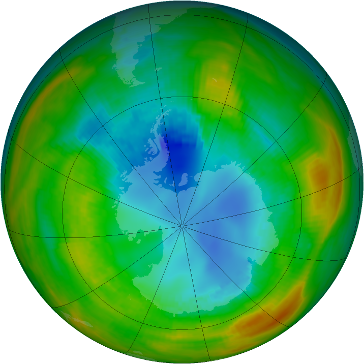 Antarctic ozone map for 21 August 1983